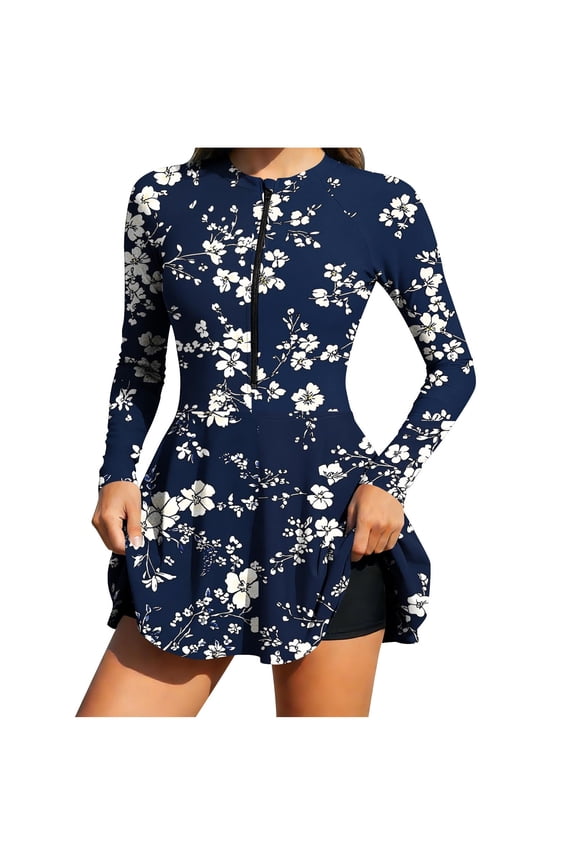 Women's Surfing Swimsuit Graphic Split Neck Half Zipper Long Sleeve Padded Wireless Jumpsuit Boyshort Set Summer Quick Dry UV Protection Swimming Surfing Snorkeling Beach