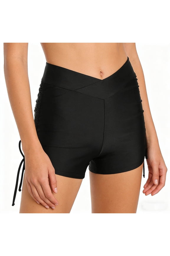 Women's Swim Shorts 2026 New Solid Color Drawstring High Waisted Boyshort Modest Anti-Exposure Quick-Dry Summer Beachwear Daily Pool Vacation