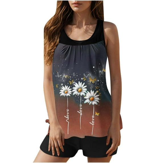 Betivan Women's Two-Piece Tankini Swimsuit, High-Waisted Printed Bathing Suit, Modest Split Set for Beach