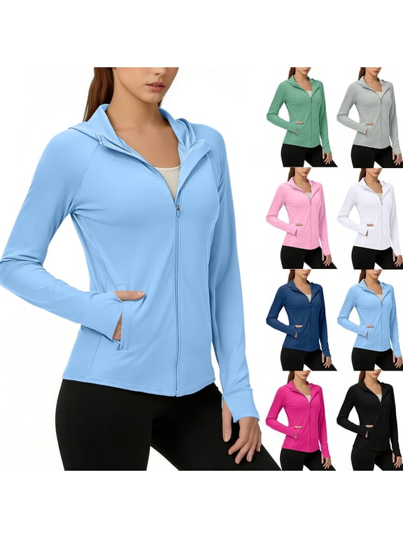 Women's UPF 50+ Lightweight Athletic Jacket Sun Protection Full Zip Long Sleeve Shirts Hiking Outdoor Pockets