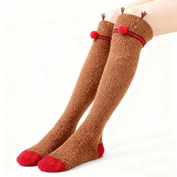 Betivan Women's Winter Christmas Thicker Fleece Thigh High Socks Comfy Gift for Women & Girls, Winter Warm Socks to Keep Legs Cozy