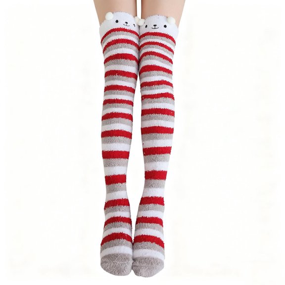 Betivan Women's Winter Christmas Thicker Fleece Thigh High Socks Comfy Gift for Women & Girls, Winter Warm Socks to Keep Legs Cozy