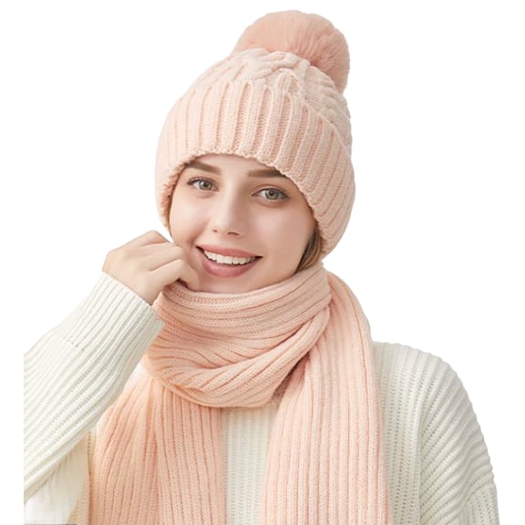 Betivan Women's Winter Knit Hat Scarf Set, Thickened Warm Ear Protection Attached Scarf, Cozy Two-in-One Headwear for Cold Weather, Outdoor