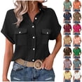 thumbnail image 1 of Betivan Womens Casual Button Down Shirts V Neck Long Sleeve Cotton Loose Fit Work Blouse Cotton Tops with Pocket, 1 of 6