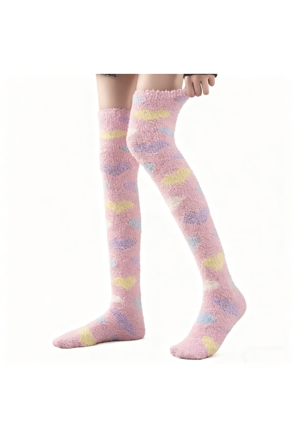 Womens Thigh High Fuzzy Socks Warm Winter Over Knee High Long Striped Fluffy Cozy Fleece Socks