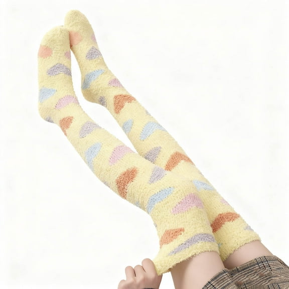 Betivan Womens Thigh High Fuzzy Socks Warm Winter Over Knee High Long Striped Fluffy Cozy Fleece Socks