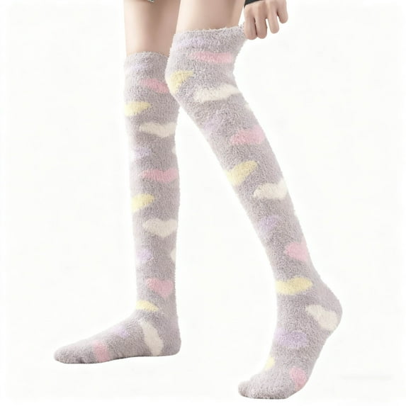 Betivan Womens Thigh High Fuzzy Socks Warm Winter Over Knee High Long Striped Fluffy Cozy Fleece Socks