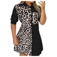thumbnail image 1 of Blouses Button-Down Shirts for Women Short Sleeve Casual Button Front Pocket Design Colorblock Shirt Dress, 1 of 4