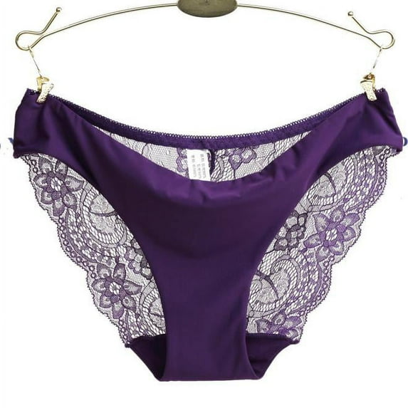 Women Underwear Briefs lace Seamless Cotton Panty Hollow Purple/XL Panties