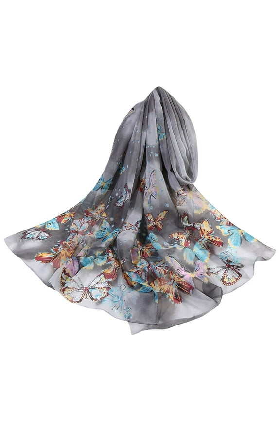Betiyuaoe Women's Soft Wrap Scarf Flower Print Simulation Silk Shawl