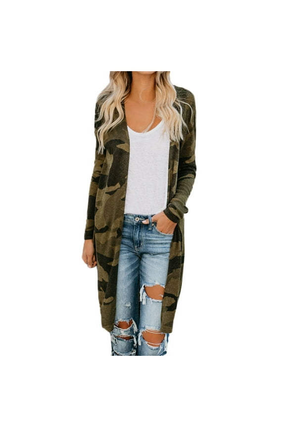 Betiyuaoe Womens Coats Cardigans Ladies Long Cardigan Camouflage Long Sleeve Coat Parka Outerwear