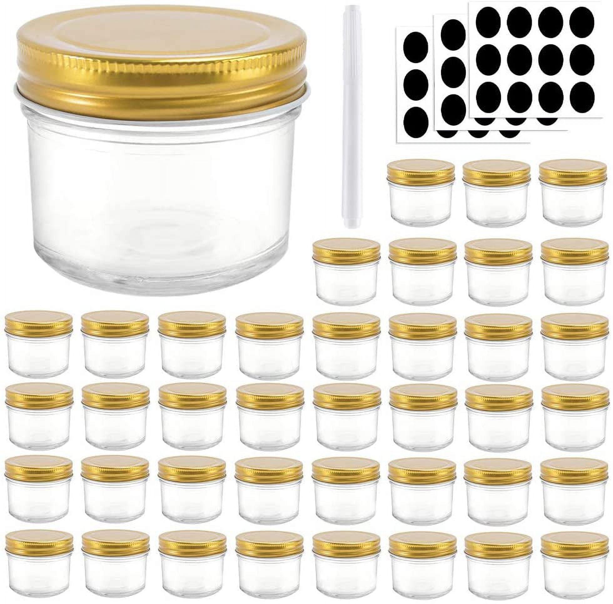 Clear Glass Jars With Lids(Golden),Small Spice Jars For Herb,Jelly,Jams,Wide  Mouth Manson Jars Canning Jars For Kitchen Storage