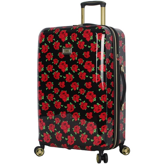Betsey Johnson 26 Inch Checked Luggage Collection - Expandable Scratch Resistant ABS PC Hardside Suitcase - Designer Lightweight Bag with 8-Rolling Spinner Wheels Covered Roses 26in Covered Roses
