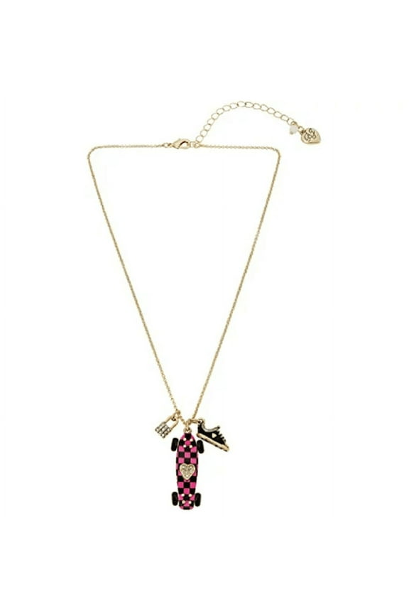 Back to Cool Skateboard Charm Pendant Necklace with Gold Tone Metal for Adult Women