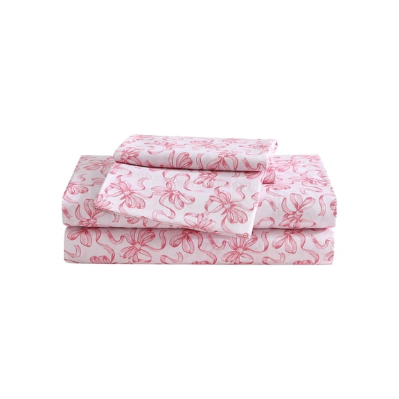 Betsey Johnson Ballet Bows Petal Pink Twin Sheet Set, Soft Easy-Care Bedding, Machine Washable