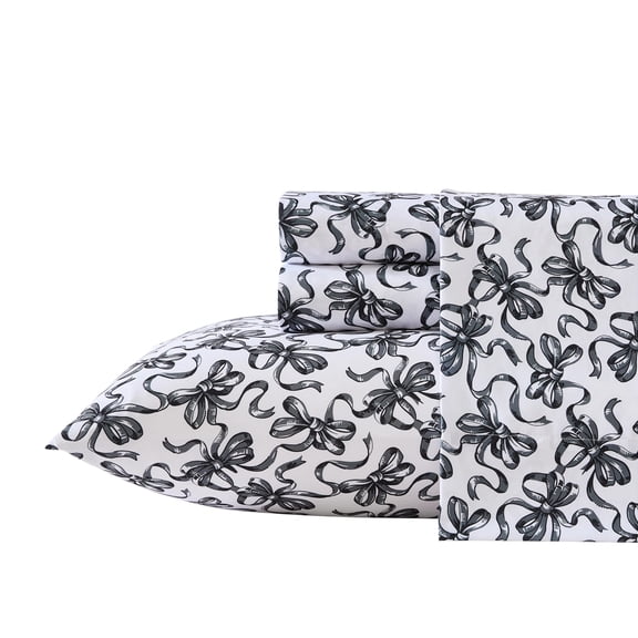 Betsey Johnson Ballet Bows White & Black Twin Sheet Set, Soft Easy-Care Bedding, Machine Washable
