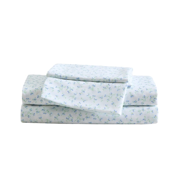Betsey Johnson Ballet Floral White & Perwinkle Full Sheet Set, Soft Easy-Care Bedding, Machine Washable