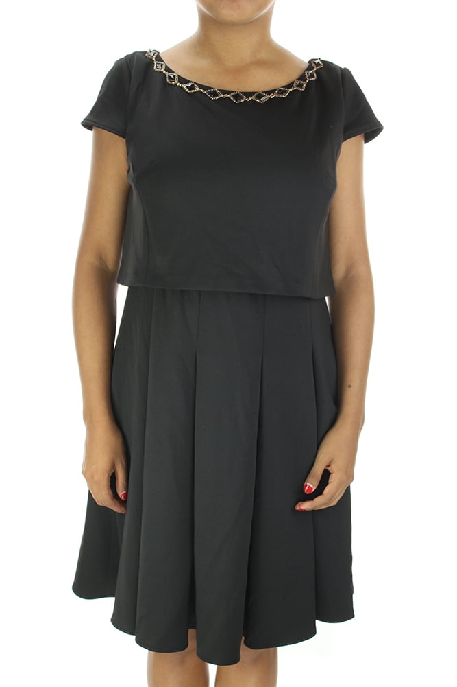 Betsey Johnson Black Cap-Sleeve Jewel Dress 10