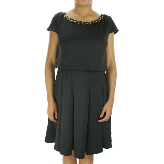 Betsey Johnson Black Cap-Sleeve Jewel Dress 10