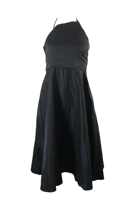 Black Sleeveless Asymmetrical Halter Fit & Flare Dress 6