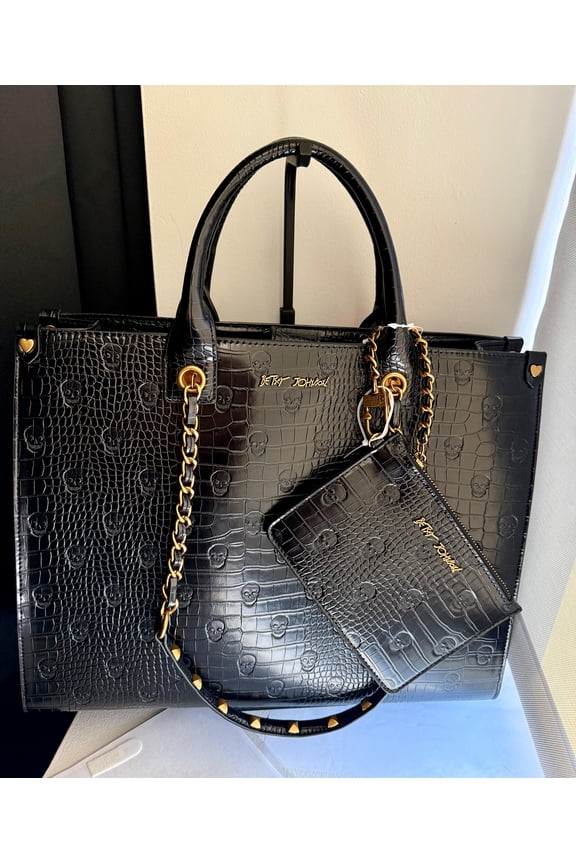 Black Tote embossed with Skulls (pouch included)