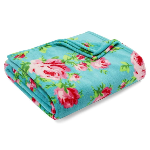 Betsey Johnson Bouquet Day Plush-Fleece Blue Throw Blanket-50X70