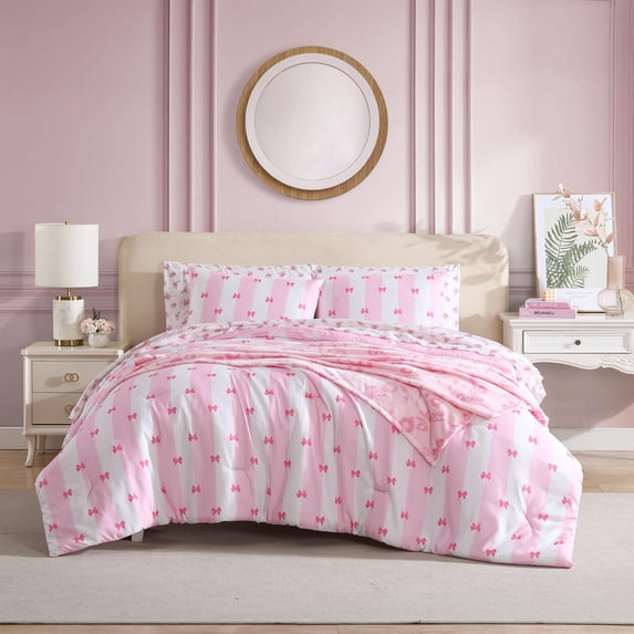 Betsey Johnson Bow Stripe Pink Queen 8-Piece Comforter Bedding Set
