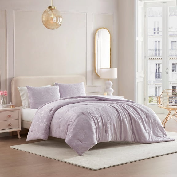 Betsey Johnson Butterfly Embossed Lavender Twin Comforter Set, Cozy Bedding with Shams, Machine Washable