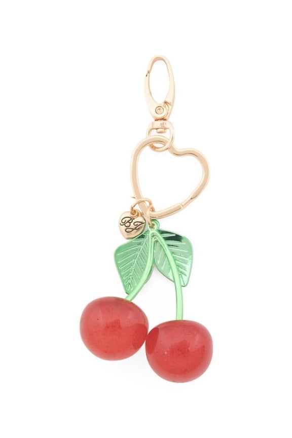 Cherry Charm Keychain with Heart Ring, Red and Green