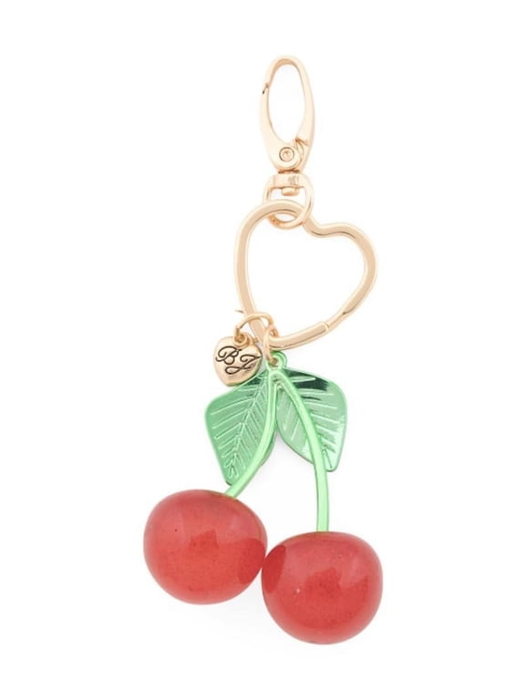 Cherry Charm Keychain with Heart Ring, Red and Green