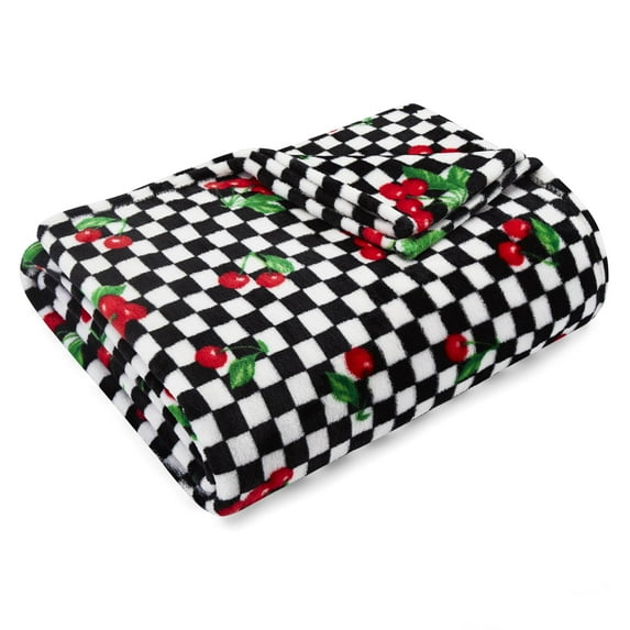Betsey Johnson Cherry Checker Plush-Fleece Red Throw Blanket-50X70