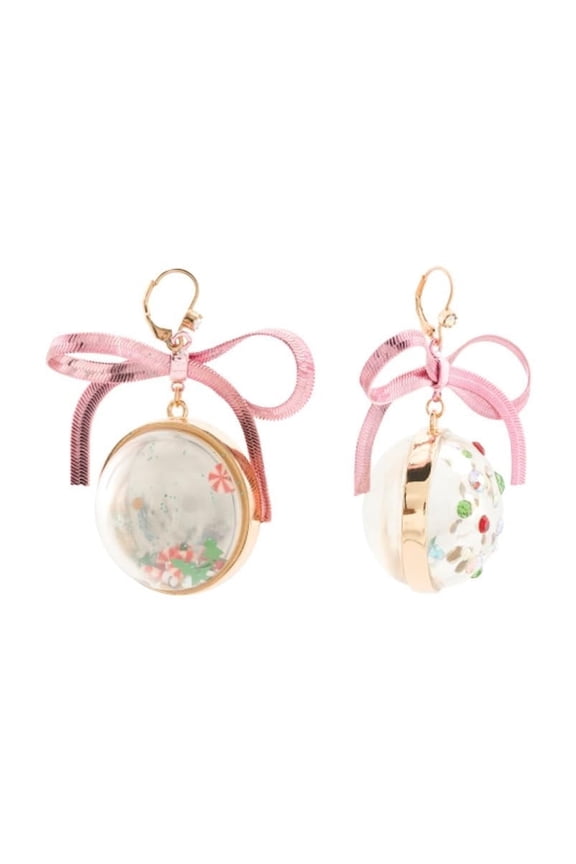 Christmas Ornament Earrings (Ornament Earrings with Pink Bows)