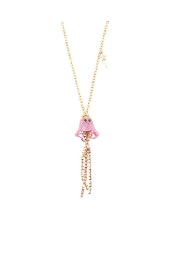 Crystal Ghost Long Pendant Necklace, 32 Inches with 3 Inch Extender, Pink and Gold