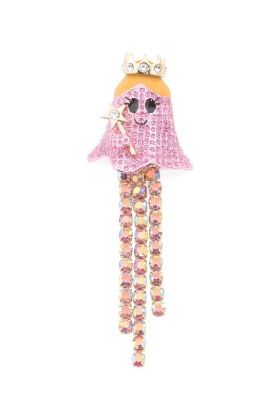 Crystal Princess Ghost Brooch, Pink, 1.25W x 3.5L inches
