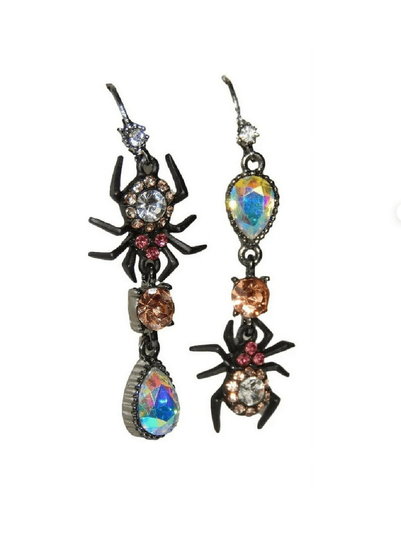 Betsey Johnson Dark Magic Crystal Spider Drop Halloween Earrings