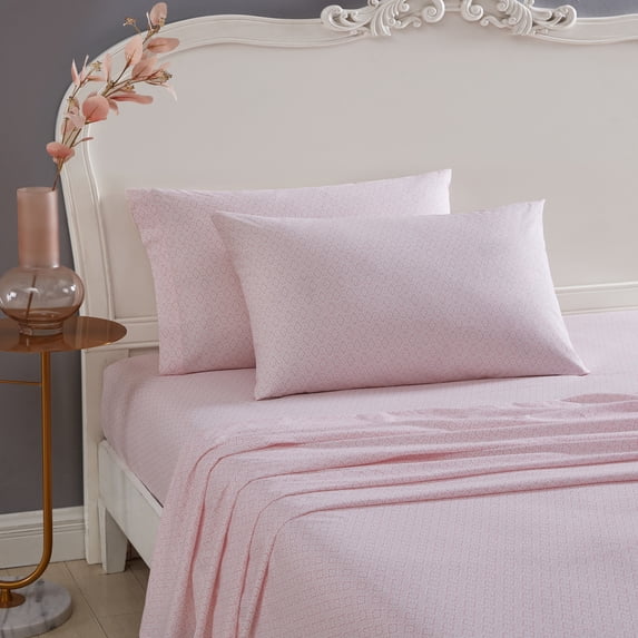 Betsey Johnson Diamond Lace Pink Cotton Percale Full Sheet Set