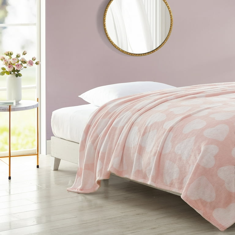 Betsey Johnson Dotted Heart Pink Ultra Soft Plush Fleece Full