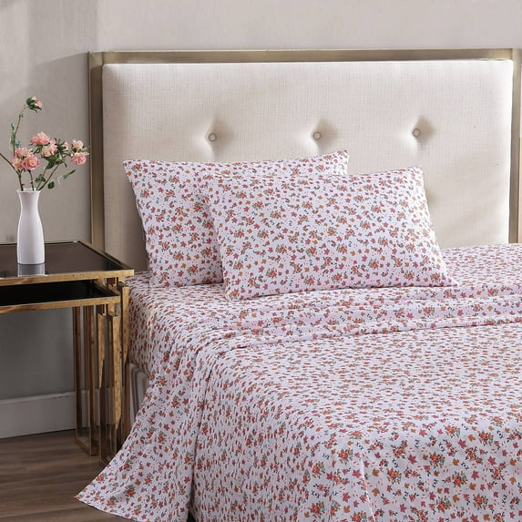 Betsey Johnson Fall Foliage Pink Microfiber 4 Piece Queen Sheet Set