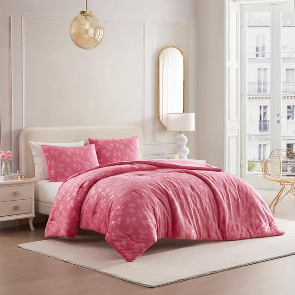 Betsey Johnson Flirty Bows Pink Twin Comforter Set, Cozy Bedding with Shams, Machine Washable