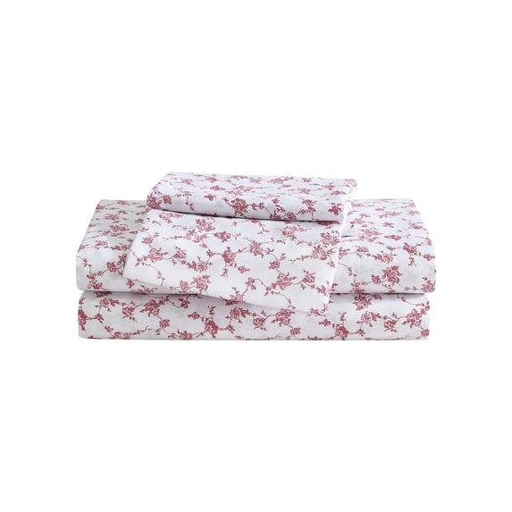 Betsey Johnson Floral Toile White & Mauve Pink Queen Sheet Set, Soft Easy-Care Bedding, Machine Washable