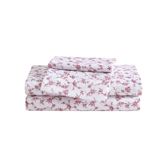 Betsey Johnson Floral Toile White & Mauve Pink Twin Sheet Set, Soft Easy-Care Bedding, Machine Washable