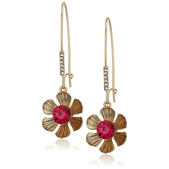 Betsey Johnson Flower Dangle Earrings Gold Flower Drop