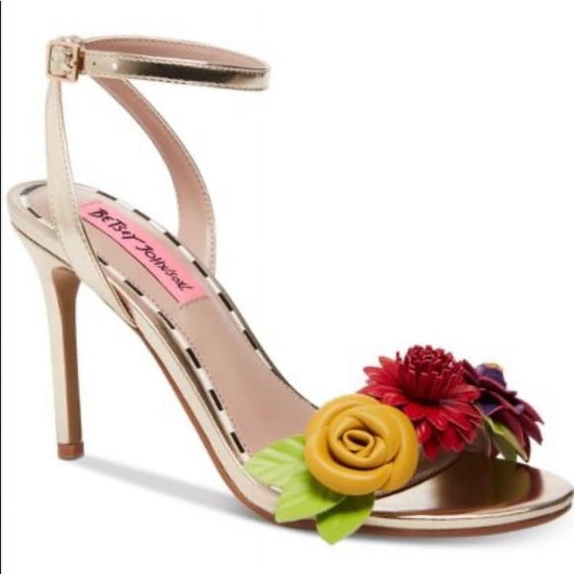 Betsey Johnson Fluer Ankle Strap Sandals Gold Multi NEW