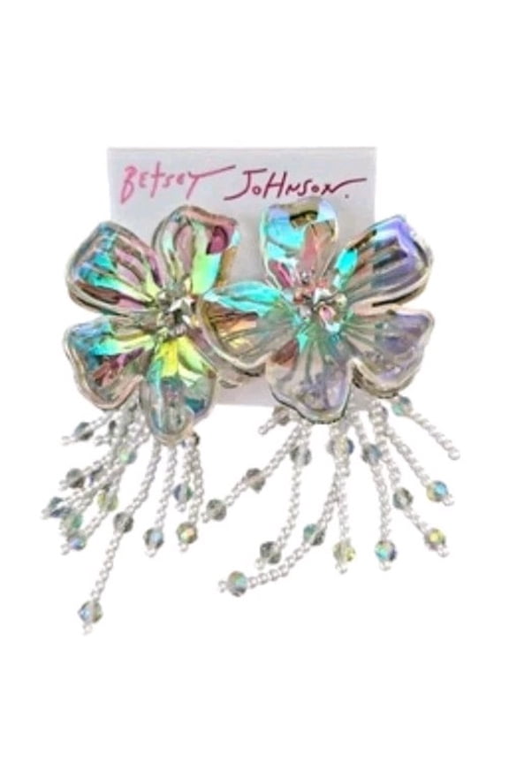 Iridescent Flower Chandelier Fringe Drop Earrings