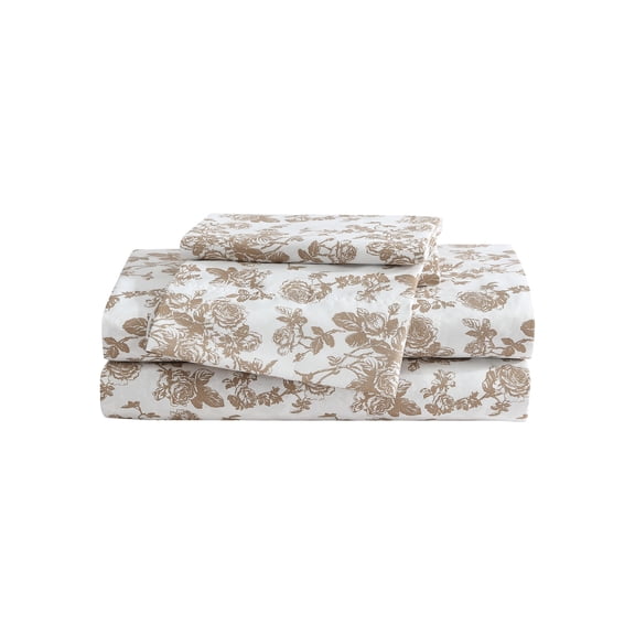 Betsey Johnson Garden Toile Coffee Brown Queen Sheet Set, Soft Easy-Care Bedding, Machine Washable