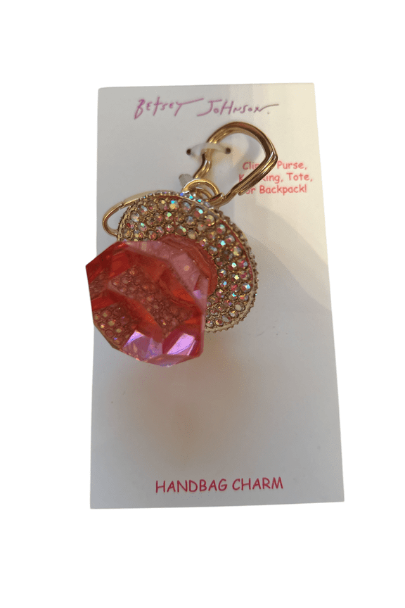 Gold Tone Pink Crystal Ring Pop Pacifier Key Fob Hand Bag Charm