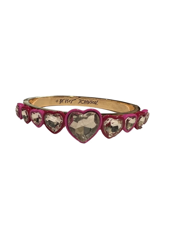 Gold Tone Pink Heart Crystal Hinged Bangle Valentine Bracelet Great Gift Christmas Gift Idea Mother's Day Valentine's Day Present XMAS Easter