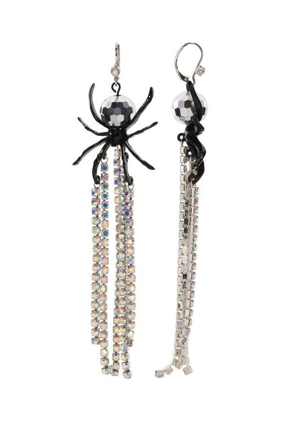 Halloween Disco Spider Linear Drop Earrings, Crystal Accents
