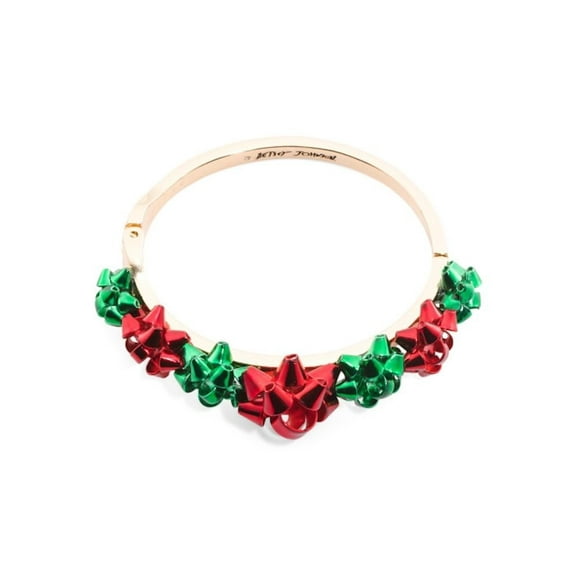 Betsey Johnson Holiday Present Bow Bracelet, Red and Green, Hinge Closure