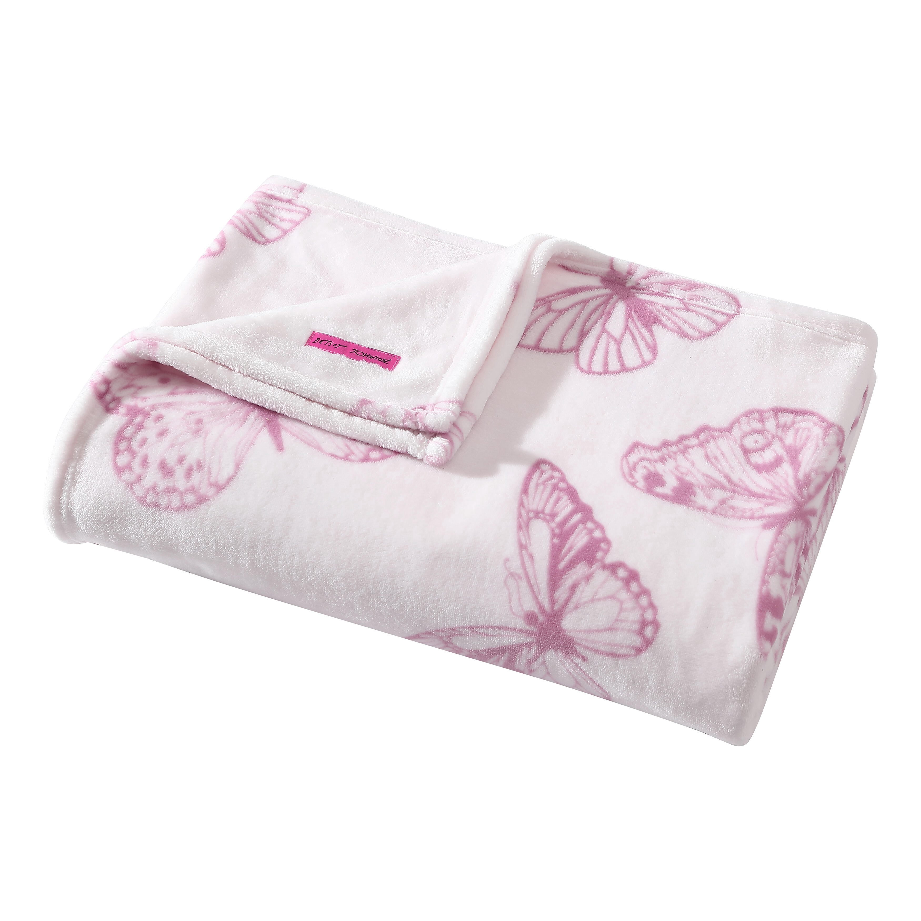 Betsey Johnson Malachite Butterfly Light Pink & Sea Pink Twin Bed Blanket, Soft Cozy Bedroom Blanket, Machine Washable